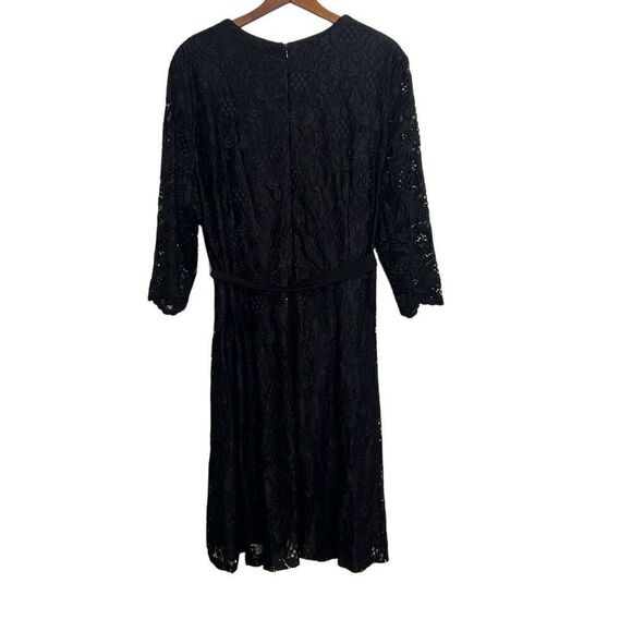 R&K Lace Wrap 3/4 Sleeve A Line Midi Dress Black Size 24W Plus - Picture 9 of 9
